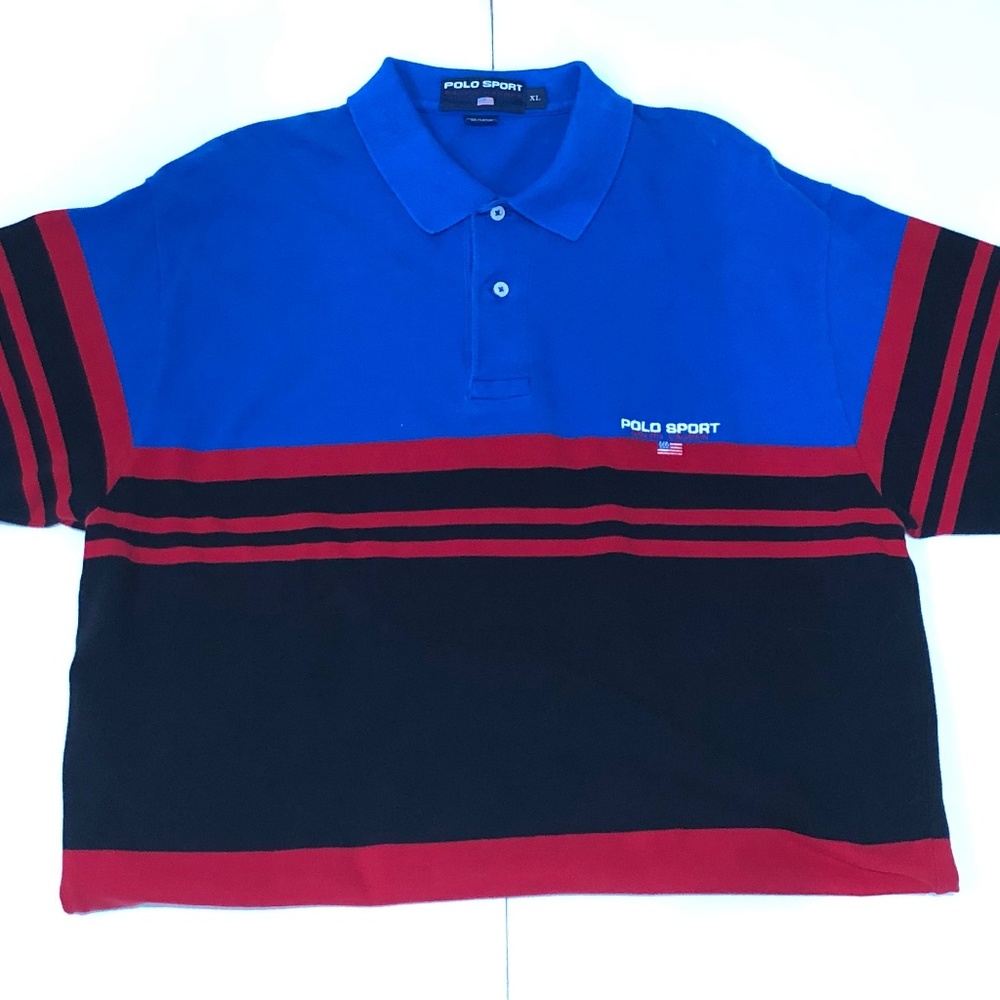 Vintage Red Black Blue Polo Sport Ralph Lauren XL